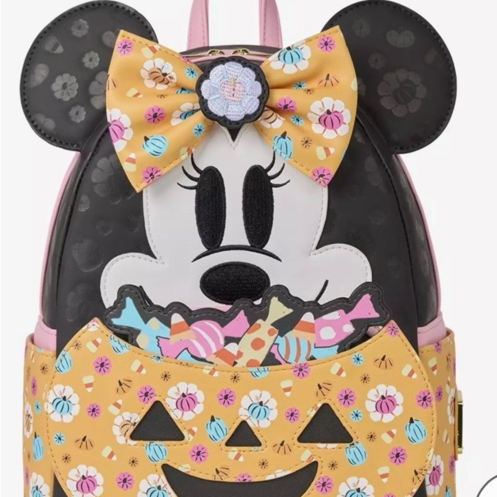 Loungefly Disney Minnie Mouse Floral Pumpkin Glow in the Dark Mini Backpack. NWT